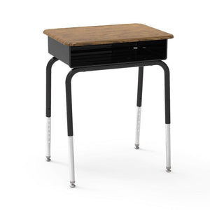 785 Series Open-Front Student Desk with Metal Book Box, Hard Plastic Top-Desks-Medium Oak-