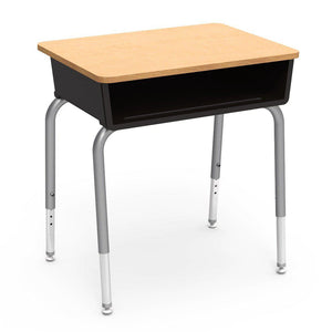 785 Series Open Front Student Desk with Plastic Book Box, Laminate Top-Desks-Black-Fusion Maple-Silver Mist