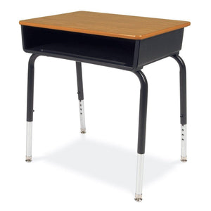 785 Series Open Front Student Desk with Plastic Book Box, Laminate Top-Desks-Black-Medium Oak-Char Black