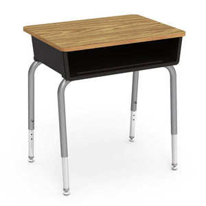 785 Series Open Front Student Desk with Plastic Book Box, Laminate Top-Desks-Black-Medium Oak-Silver Mist