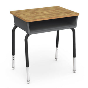 785 Series Open Front Student Desk with Plastic Book Box, Laminate Top-Desks-Graphite-Medium Oak-Char Black