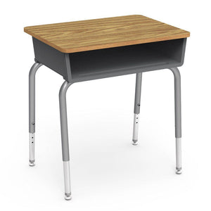 785 Series Open Front Student Desk with Plastic Book Box, Laminate Top-Desks-Graphite-Medium Oak-Silver Mist