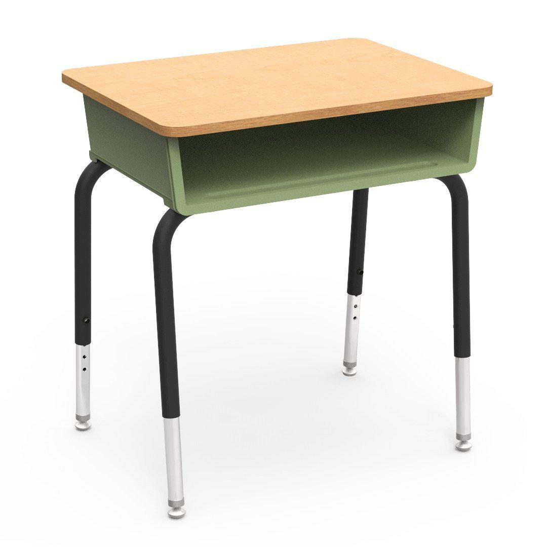 785 Series Open Front Student Desk with Plastic Book Box, Laminate Top-Desks-Green Apple-Fusion Maple-Char Black