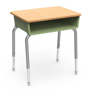 785 Series Open Front Student Desk with Plastic Book Box, Laminate Top-Desks-Green Apple-Fusion Maple-Silver Mist