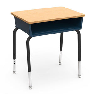 785 Series Open Front Student Desk with Plastic Book Box, Laminate Top-Desks-Navy-Fusion Maple-Char Black