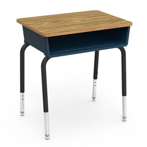 785 Series Open Front Student Desk with Plastic Book Box, Laminate Top-Desks-Navy-Medium Oak-Char Black