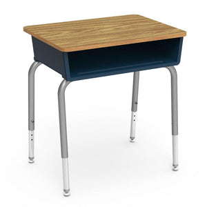 785 Series Open Front Student Desk with Plastic Book Box, Laminate Top-Desks-Navy-Medium Oak-Silver Mist