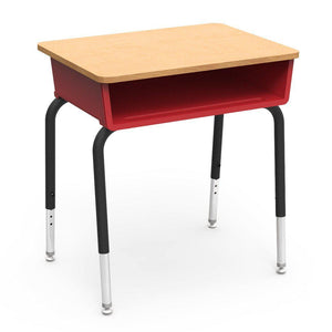 785 Series Open Front Student Desk with Plastic Book Box, Laminate Top-Desks-Red-Fusion Maple-Char Black