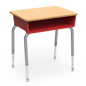 785 Series Open Front Student Desk with Plastic Book Box, Laminate Top-Desks-Red-Fusion Maple-Silver Mist
