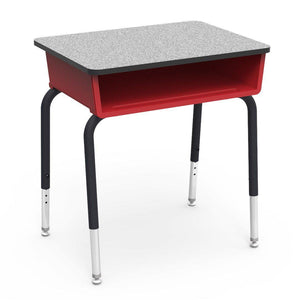 785 Series Open Front Student Desk with Plastic Book Box, Laminate Top-Desks-Red-Grey Nebula-Char Black