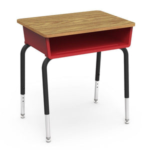 785 Series Open Front Student Desk with Plastic Book Box, Laminate Top-Desks-Red-Medium Oak-Char Black