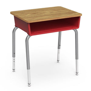 785 Series Open Front Student Desk with Plastic Book Box, Laminate Top-Desks-Red-Medium Oak-Silver Mist