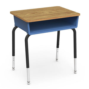 785 Series Open Front Student Desk with Plastic Book Box, Laminate Top-Desks-Sky Blue-Medium Oak-Char Black
