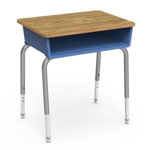 785 Series Open Front Student Desk with Plastic Book Box, Laminate Top-Desks-Sky Blue-Medium Oak-Silver Mist