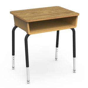 785 Series Open Front Student Desk with Plastic Book Box, Laminate Top-Desks-Squash-Medium Oak-Char Black