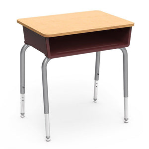 785 Series Open Front Student Desk with Plastic Book Box, Laminate Top-Desks-Wine-Fusion Maple-Silver Mist
