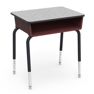 785 Series Open Front Student Desk with Plastic Book Box, Laminate Top-Desks-Wine-Grey Nebula-Char Black