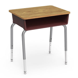785 Series Open Front Student Desk with Plastic Book Box, Laminate Top-Desks-Wine-Medium Oak-Silver Mist