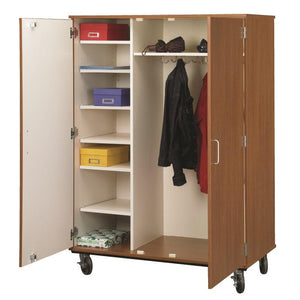 Closed Shelf And Coat Combo Mobile Storage Cabinet, Locking