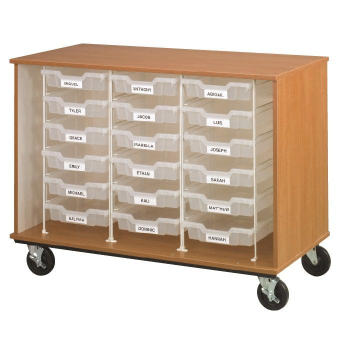 Open Bin Mobile Storage with (18) 3" Bins