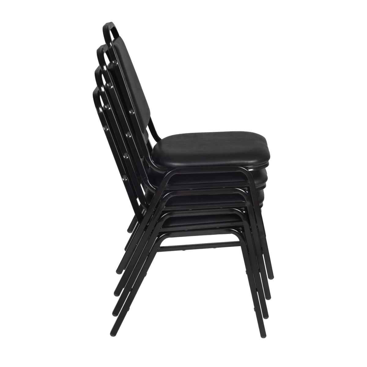 Restaurant Stacking Chair, Black Vinyl Upholstery