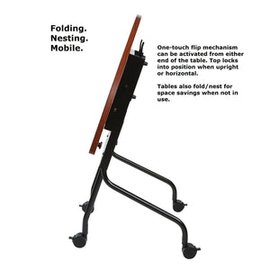 Folding/Nesting Mobile Training Tables, Half-Round, 48" x 24" x 29.5" H, Cherry Top with Titanium Base