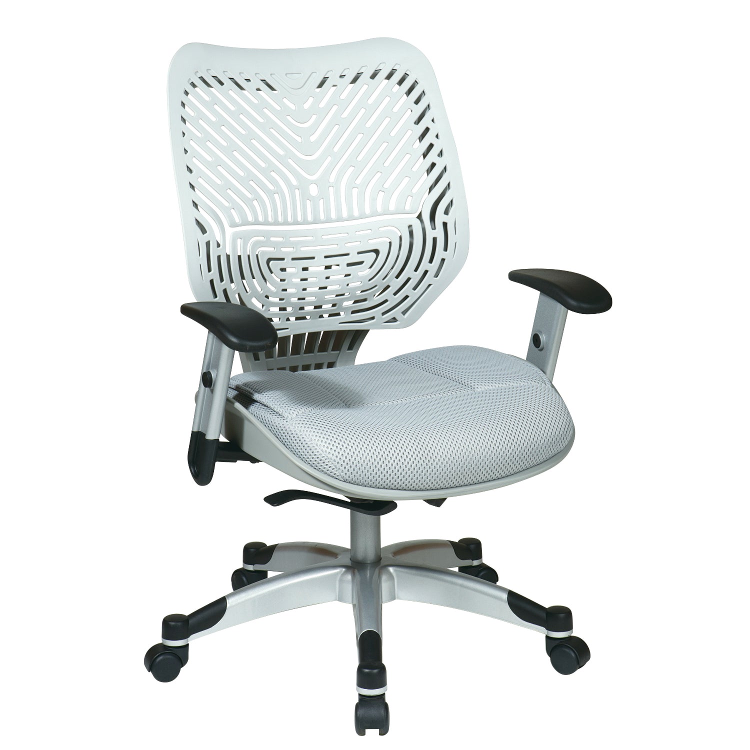 Self Adjusting SpaceFlex® Back and Mesh Seat Manager’s Chair with Adjustable Arms and Platinum Finish Base