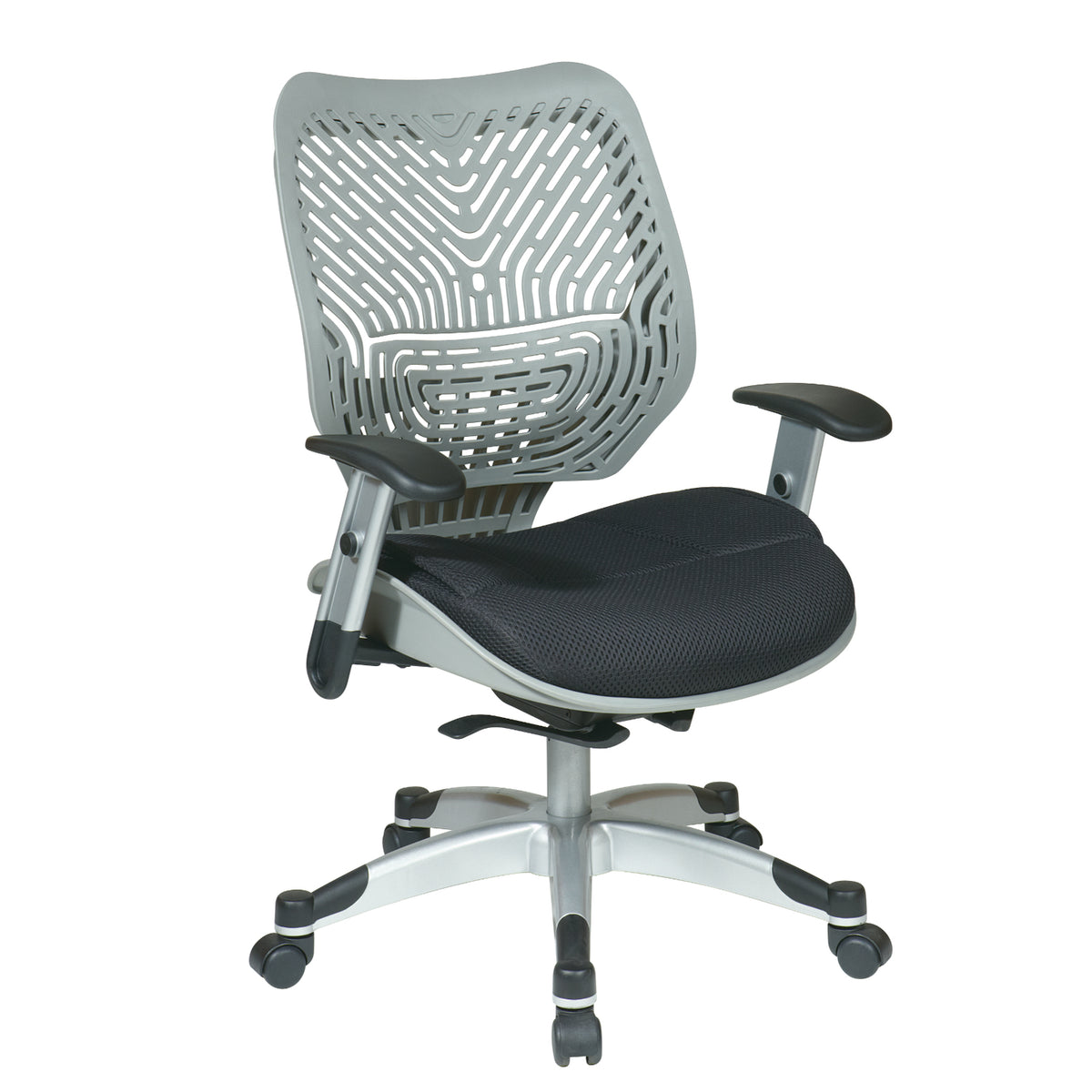Self Adjusting SpaceFlex® Back and Mesh Seat Manager’s Chair with Adjustable Arms and Platinum Finish Base