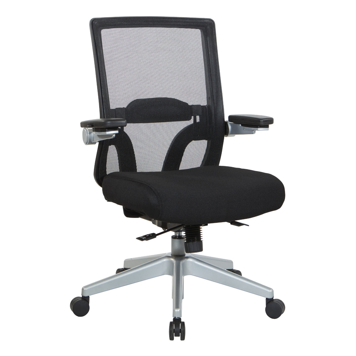 Breathable Mesh Back Manager's Chair with 4" Thick Padded Seat, Height Adjustable Lumbar Support, 3-Way Padded Cantilever Adjustable Flip Arms, Seat Slider and Silver Nylon Base