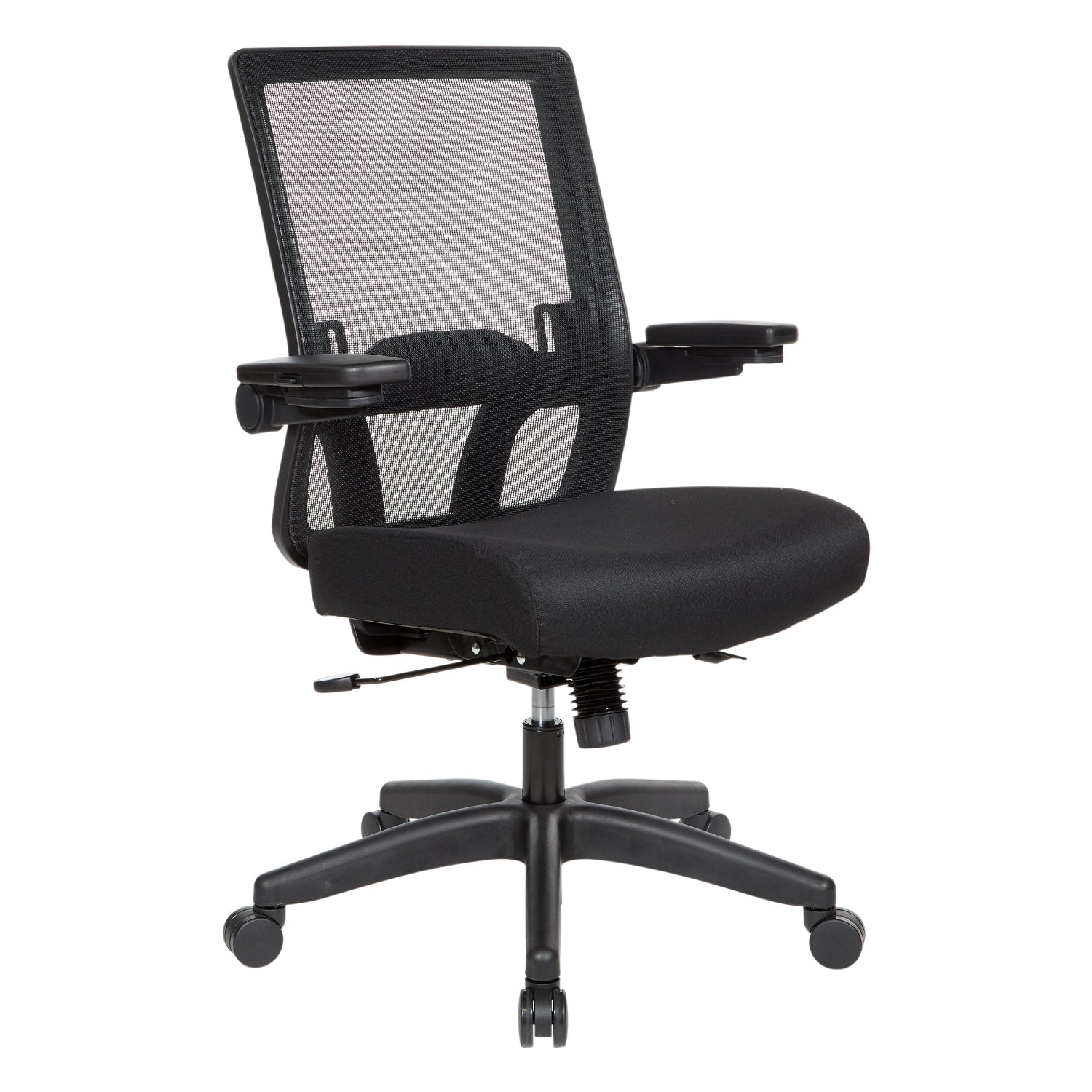 Breathable Mesh Back Manager's Chair with 4" Thick Padded Seat, Height Adjustable Lumbar Support, 3-Way Padded Cantilever Adjustable Flip Arms, Seat Slider and Black Nylon Base