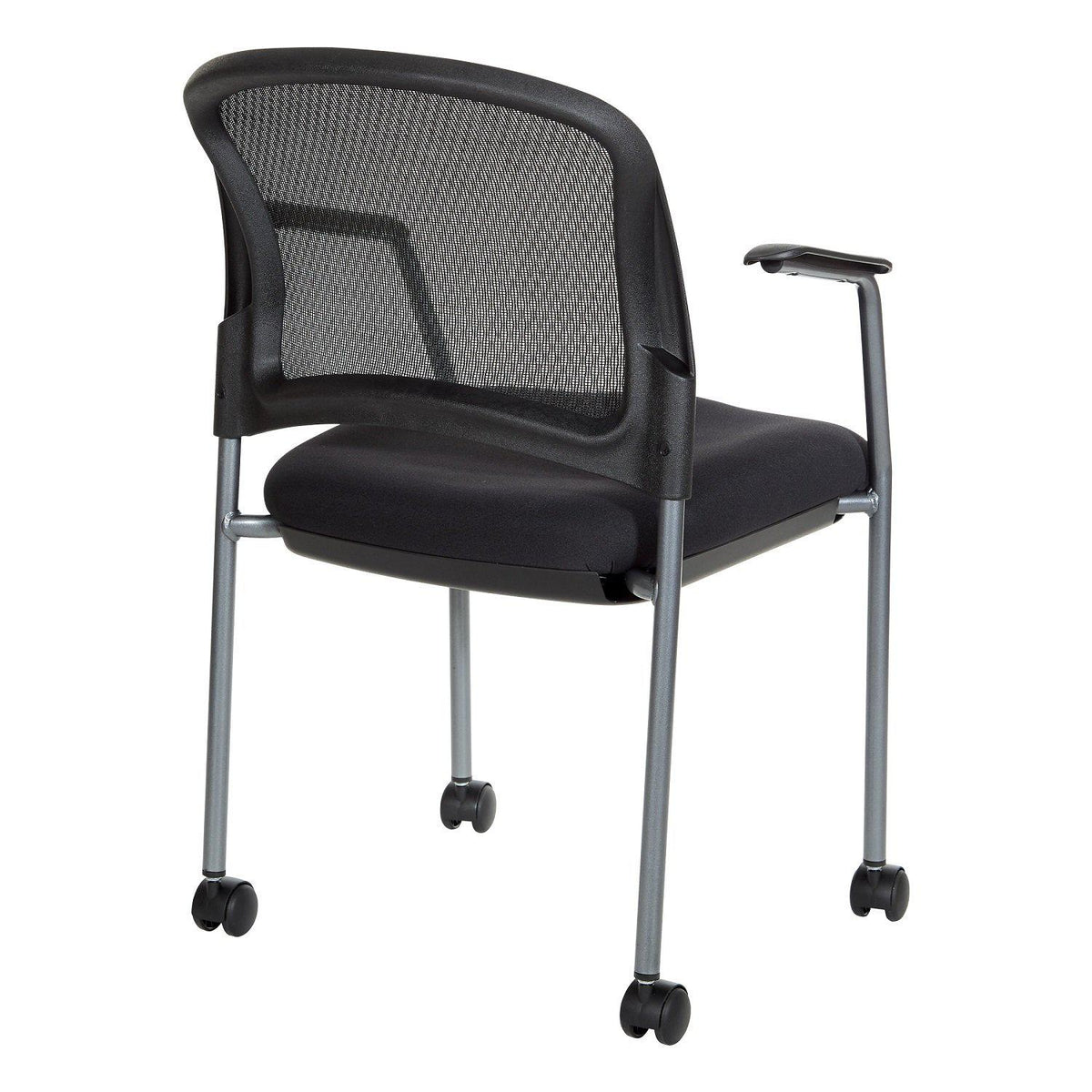 ProGrid® Mesh Back Titanium Finish Stacking Visitor's Chair with Arms and Casters