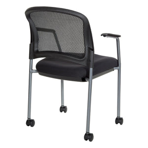 ProGrid® Mesh Back Titanium Finish Stacking Visitor's Chair with Arms and Casters