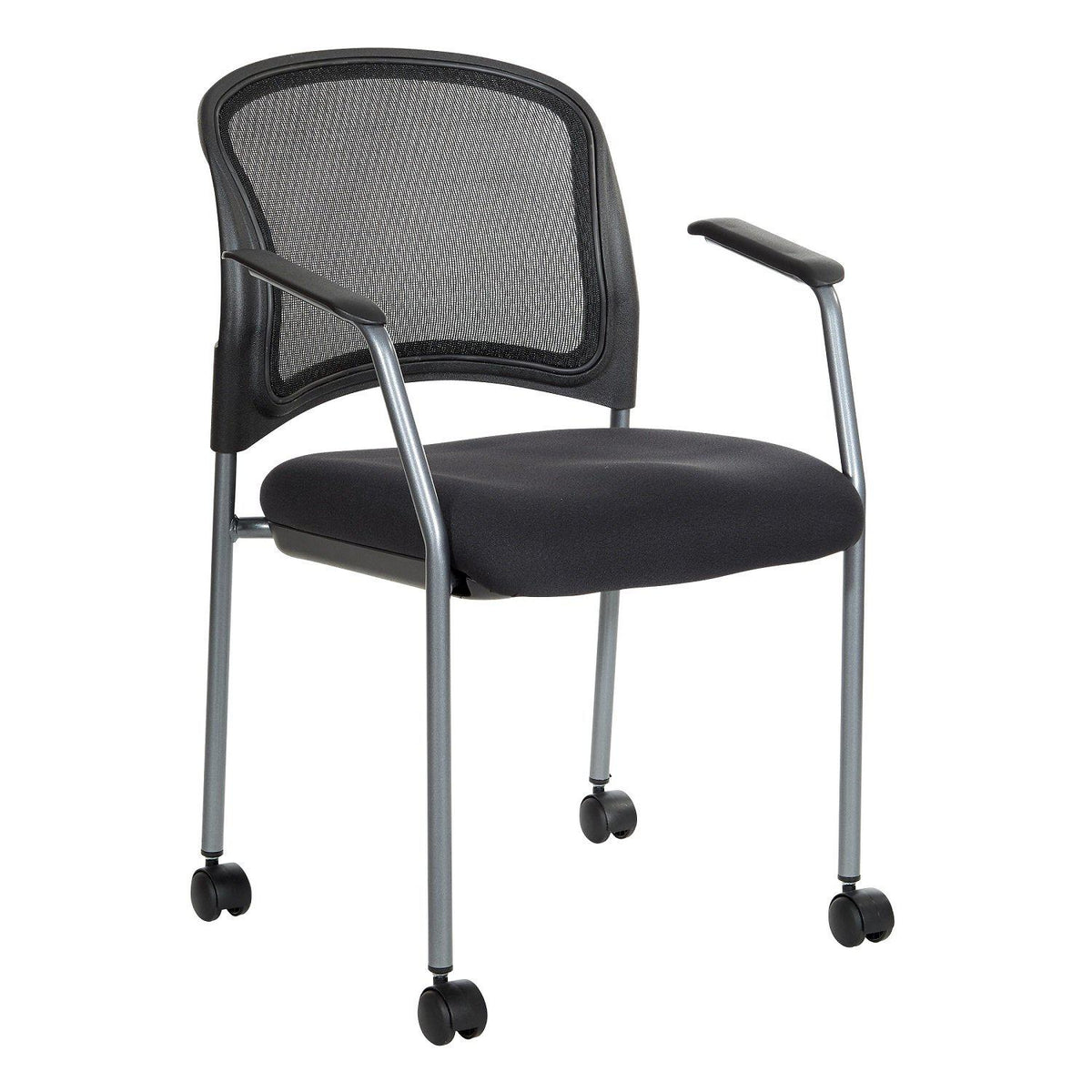 ProGrid® Mesh Back Titanium Finish Stacking Visitor's Chair with Arms and Casters