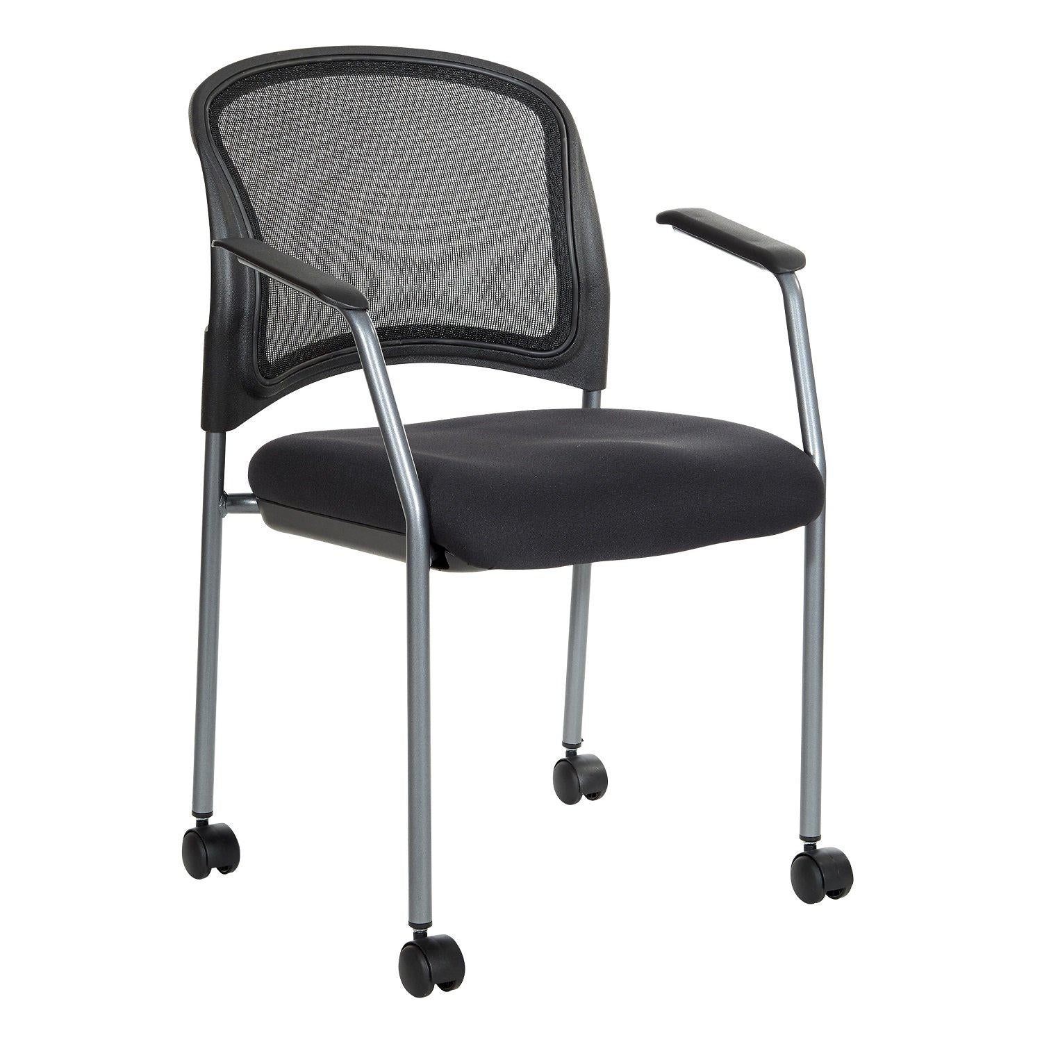 ProGrid® Mesh Back Titanium Finish Stacking Visitor's Chair with Arms and Casters