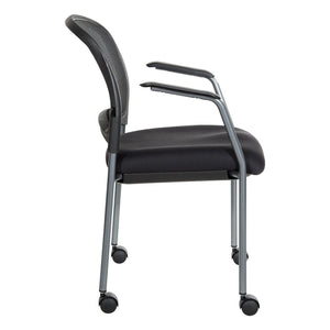 ProGrid® Mesh Back Titanium Finish Stacking Visitor's Chair with Arms and Casters