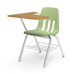 9000 Series Chair Desk with Tablet Arm Top-Desks-Green Apple-Medium Oak-