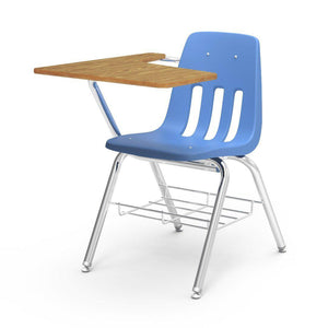 9000 Series Chair Desk with Tablet Arm Top-Desks-Sky Blue-Medium Oak-