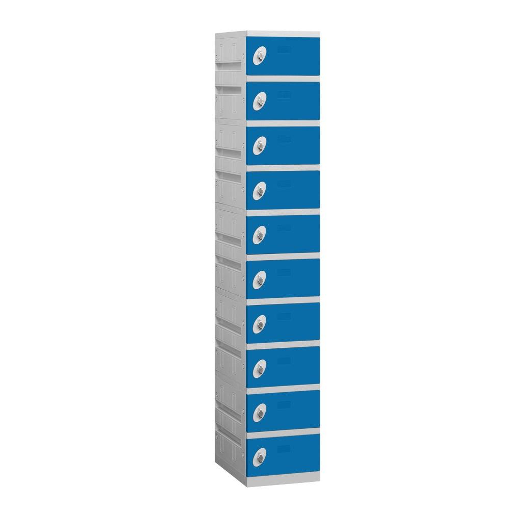 12" Wide Ten Tier ABS Plastic Locker, 1 Wide, 6 Feet High, 18 Inches Deep, Blue, Assembled