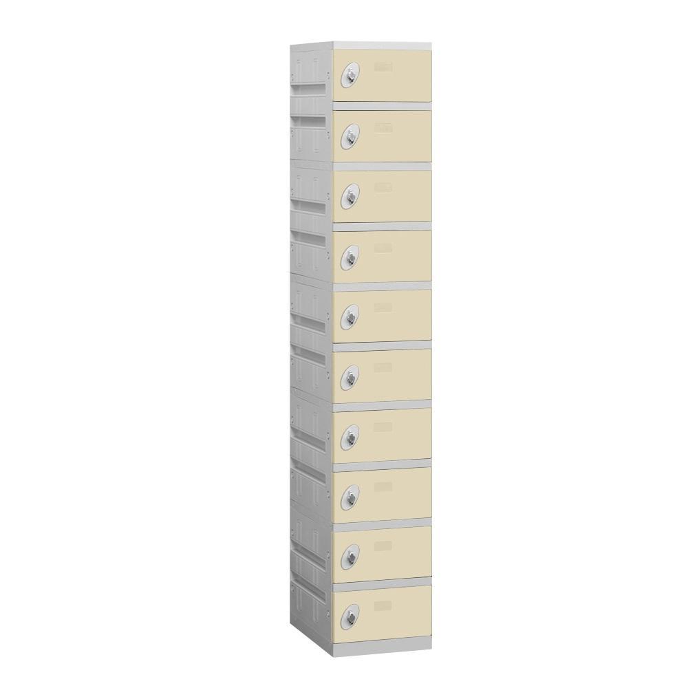 12" Wide Ten Tier ABS Plastic Locker, 1 Wide, 6 Feet High, 18 Inches Deep, Tan, Assembled