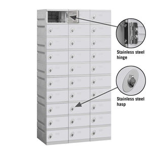 12" Wide Ten Tier ABS Plastic Locker, 3 Wide, 6 Feet High, 18 Inches Deep, Gray, Assembled