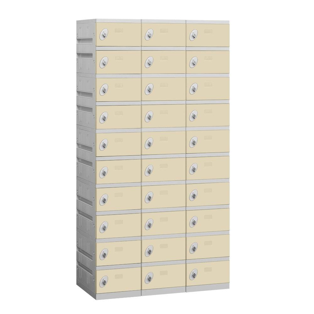 12" Wide Ten Tier ABS Plastic Locker, 3 Wide, 6 Feet High, 18 Inches Deep, Tan, Assembled