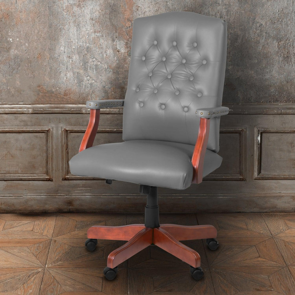 Ivy League Swivel Chair with Grey Vinyl Upholstery