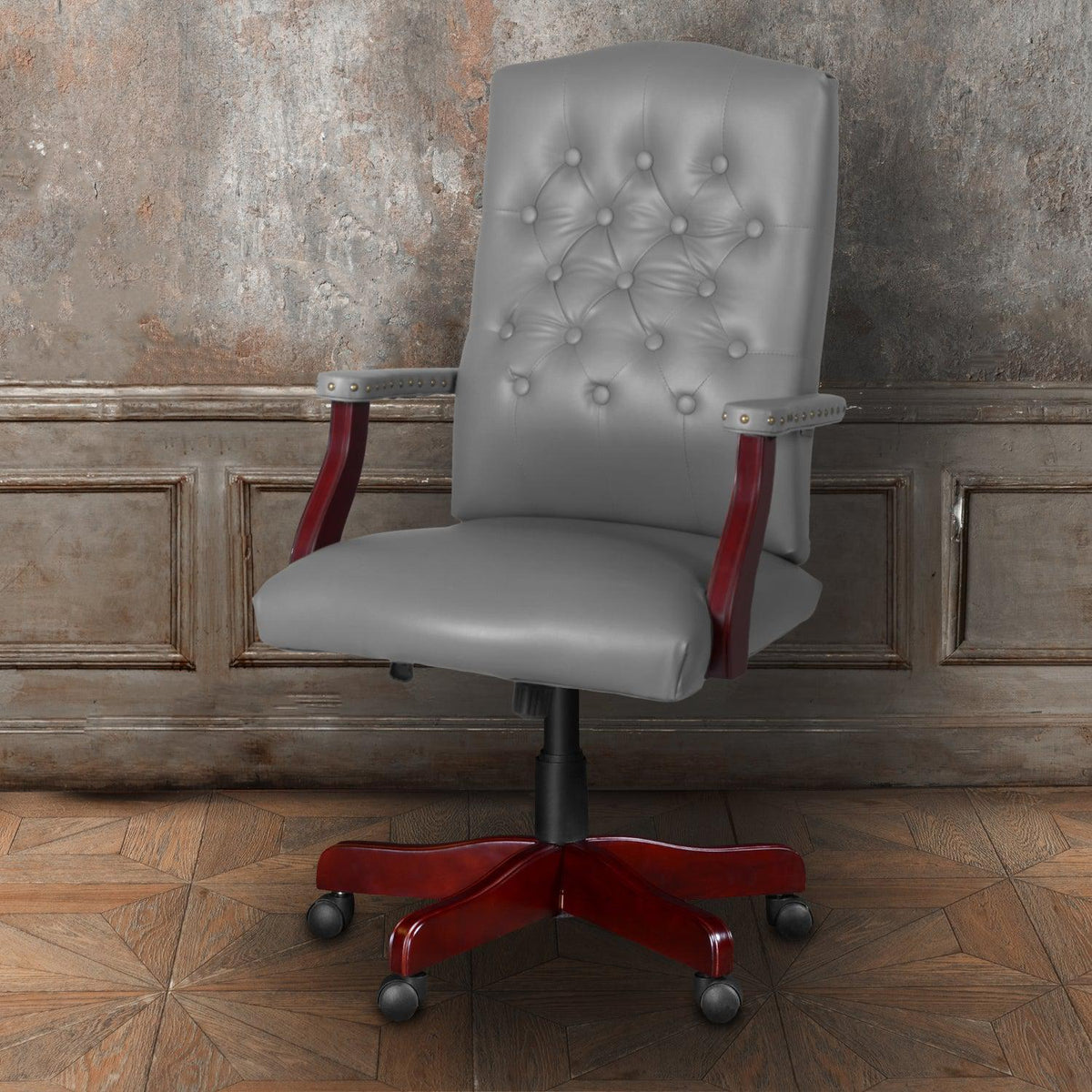 Ivy League Swivel Chair with Grey Vinyl Upholstery