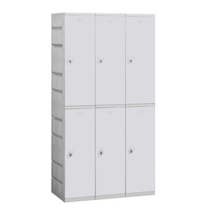 12" Wide Double Tier ABS Plastic Locker, 3 Wide, 6 Feet High, 18 Inches Deep, Gray, Assembled