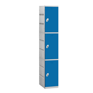 12" Wide Triple Tier ABS Plastic Locker, 1 Wide, 6 Feet High, 18 Inches Deep, Blue, Assembled