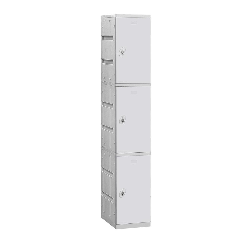 12" Wide Triple Tier ABS Plastic Locker, 1 Wide, 6 Feet High, 18 Inches Deep, Gray, Assembled