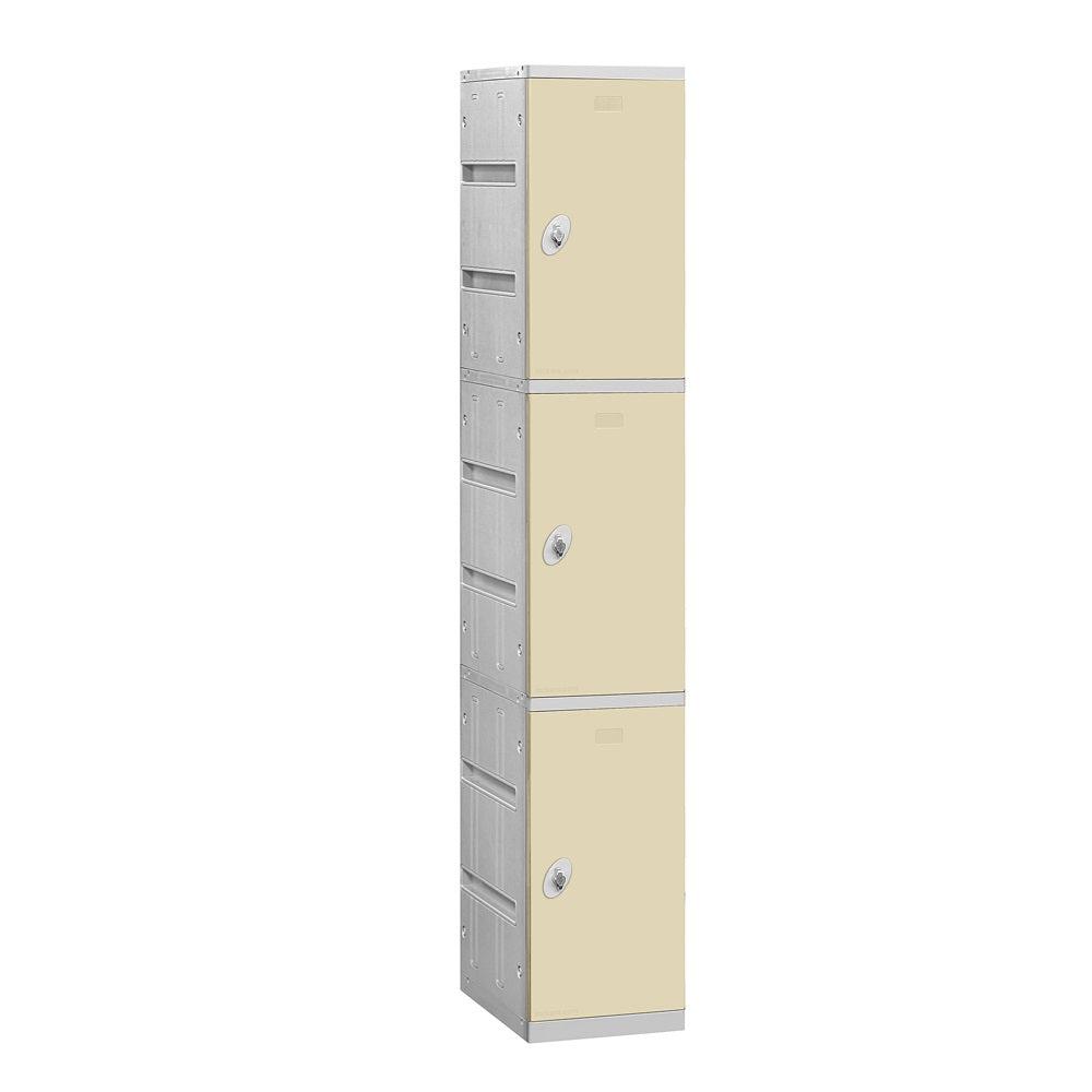12" Wide Triple Tier ABS Plastic Locker, 1 Wide, 6 Feet High, 18 Inches Deep, Tan, Assembled