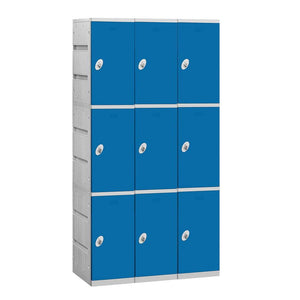 12" Wide Triple Tier ABS Plastic Locker, 3 Wide, 6 Feet High, 18 Inches Deep, Blue, Assembled