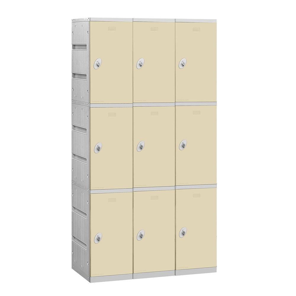 12" Wide Triple Tier ABS Plastic Locker, 3 Wide, 6 Feet High, 18 Inches Deep, Tan, Assembled