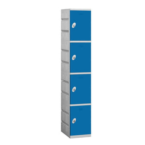 12" Wide Four Tier ABS Plastic Locker, 1 Wide, 6 Feet High, 18 Inches Deep, Blue, Assembled